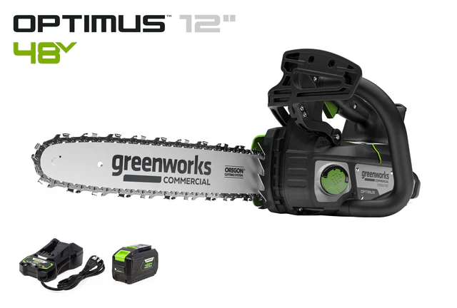 Greenworks OPTIMUS 48V 12" Top-Handle Chainsaw Powerhead, 48V 4 Ah Battery, 5A Charger (OTS350-T4SC-12)